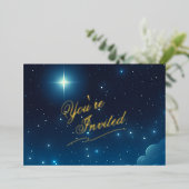 クリスマス星のブルーフォイル招待状 箔招待状 (立ち正面)