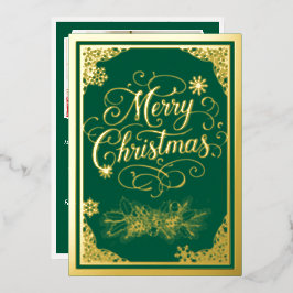 クリスマス映画のボーダーグリーン写真バック 箔シーズンカード