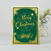 クリスマス映画のボーダーグリーン写真バック 箔シーズンカード (立ち正面)