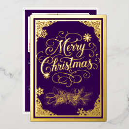 クリスマス映画のボーダー紫色の写真バック 箔シーズンカード
