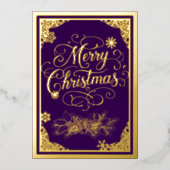 クリスマス映画のボーダー紫色の写真バック 箔シーズンカード (正面)