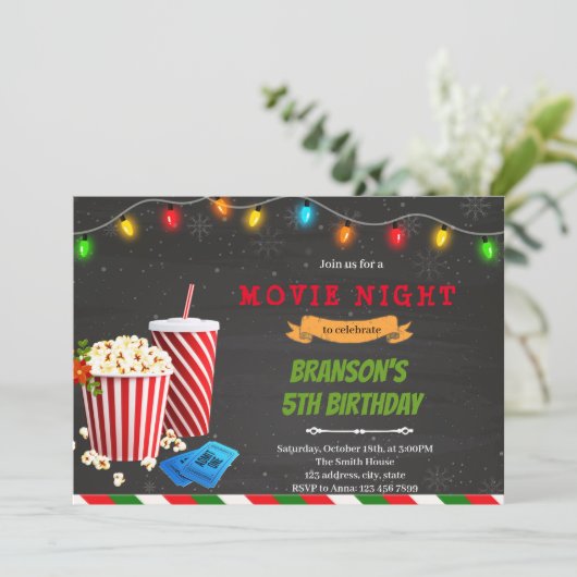 クリスマス映画の夜の誕生日パーティー 招待状 (スタンド正面)