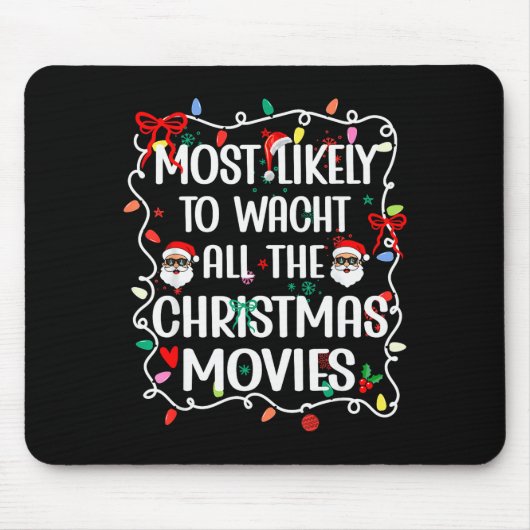 クリスマス映画を全部見る家族 マウスパッド (正面)