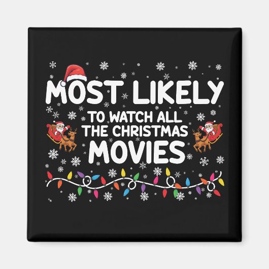 クリスマス映画を全部見る家族 マグネット (正面)
