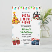 クリスマス映画パーティー ピザ＆パジャマパーティーのご招待 招待状 (スタンド正面)