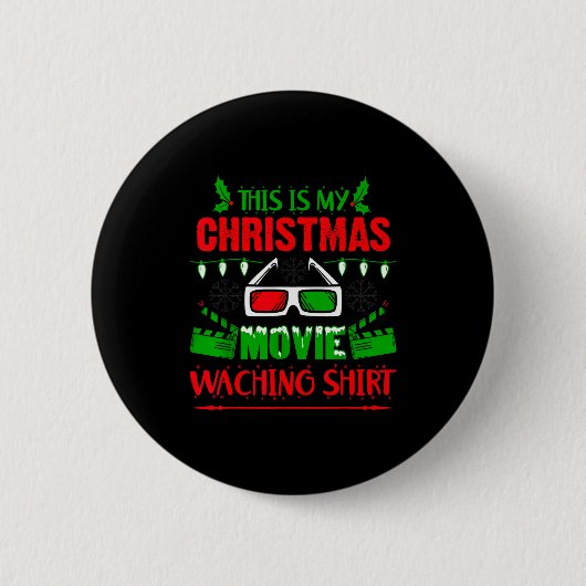 クリスマス映画鑑賞Tシャツ - 楽しい 缶バッジ (正面)