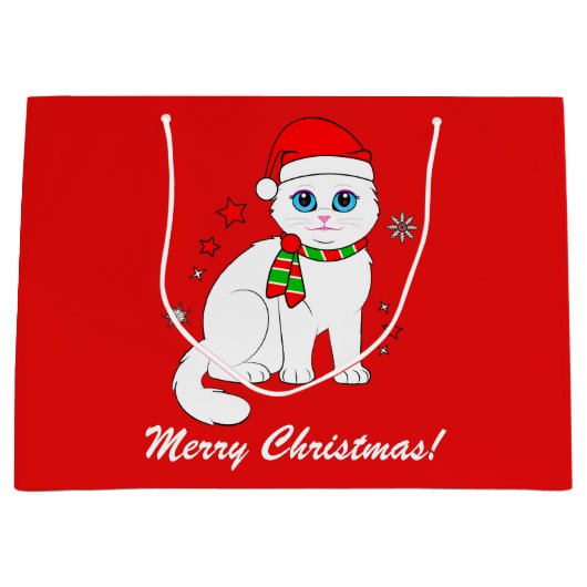 クリスマス時にクリスマス猫 ラージペーパーバッグ (正面)
