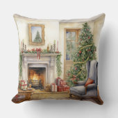 クリスマス暖炉の窓の青 クッション (正面)