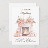 クリスマス暖炉の隣人ホリデーカード シーズンカード (正面/裏面)