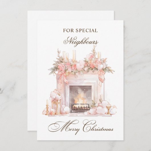 クリスマス暖炉の隣人ホリデーカード シーズンカード (正面/裏面)