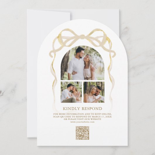 クリスマス暖炉のBow写真QRコードアーチ結婚ーズ 招待状 (裏面)