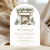 クリスマス暖炉のBow写真QRコードアーチ結婚ーズ 招待状