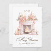 クリスマス暖炉ファミリーホリデーカード シーズンカード (正面/裏面)
