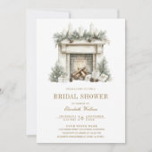 クリスマス暖炉ボウQRコードブライダルシャワー 招待状 (正面)