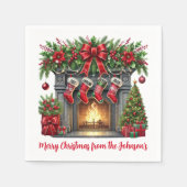 クリスマス暖炉 スタンダードカクテルナプキン (正面)