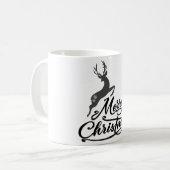 クリスマス書ハンド、鹿と雪の結晶をジャンプ コーヒーマグカップ (正面左)