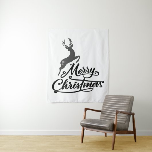 クリスマス書ハンド、鹿と雪の結晶をジャンプ タペストリー (インサイチュ)