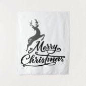 クリスマス書ハンド、鹿と雪の結晶をジャンプ タペストリー (正面)