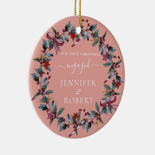 クリスマス最初のエンゲージメント写真リース セラミックオーナメント (右)