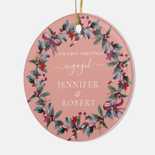 クリスマス最初のエンゲージメント写真リース セラミックオーナメント (左)