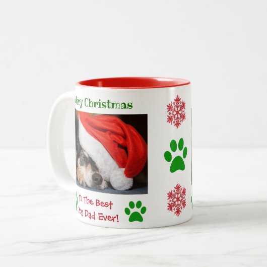 クリスマス最高のドッグパパのペットの写真 ツートーンマグカップ (正面左)