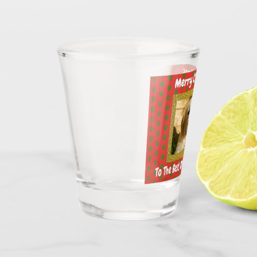 クリスマス最高のドッグパパエバーカスタムペットフォト ショットグラス (左)