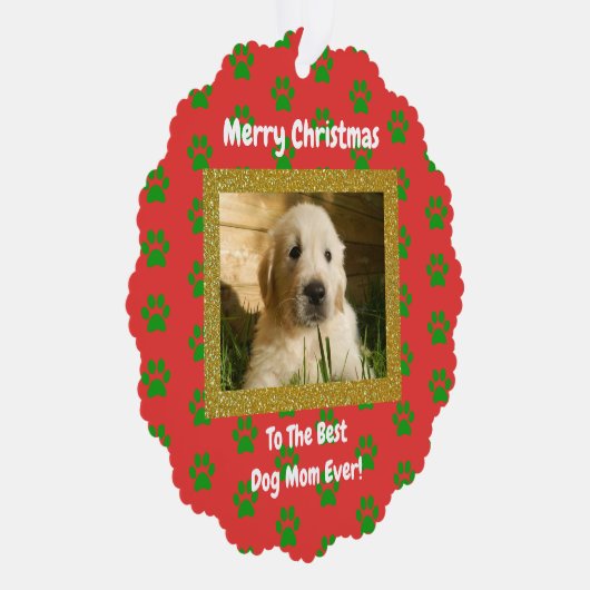 クリスマス最高のドッグママのペットの写真 オーナメントカード (右)