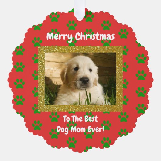 クリスマス最高のドッグママのペットの写真 オーナメントカード (正面)