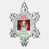 クリスマス最高のドッグママのペットの写真 スノーフレークピューターオーナメント (右)