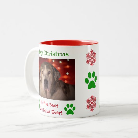 クリスマス最高のドッグママのペットの写真 ツートーンマグカップ (正面左)