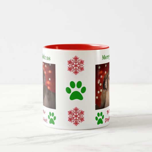クリスマス最高のドッグママのペットの写真 ツートーンマグカップ (中央)