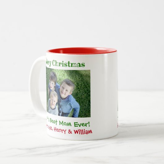 クリスマス最高のママEver Kids写真シンプル写真 ツートーンマグカップ (正面左)