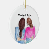 クリスマス最高の友友ギフト2ブルネットの女の子 セラミックオーナメント (右)