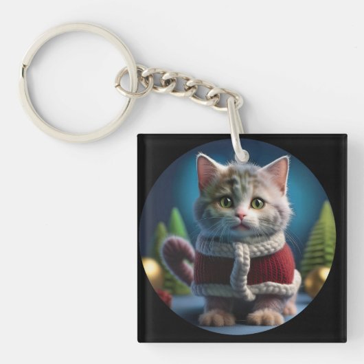 クリスマス服を着たミンスキンの子猫 キーホルダー (正面)
