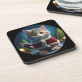 クリスマス服を着たミンスキンの子猫 コースター (左側)