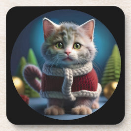 クリスマス服を着たミンスキンの子猫 コースター