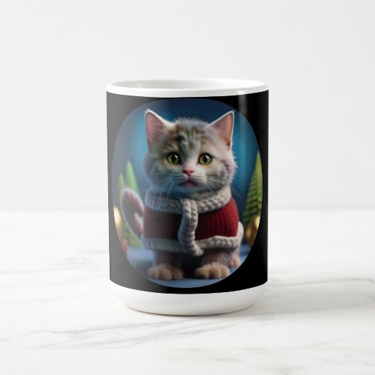 クリスマス服を着たミンスキンの子猫 コーヒーマグカップ (中央)