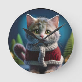 クリスマス服を着たミンスキンの子猫 ラウンド壁時計