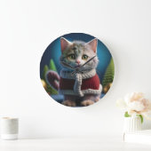 クリスマス服を着たミンスキンの子猫 ラージ壁時計 (ホーム)