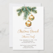 クリスマス朝食 ゴールドの飾り 松 招待状 (正面)
