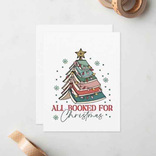 クリスマス本の予約でいっぱい 本好きのクリスマス Xmas ノートカード (正面/裏面インサイチュ)