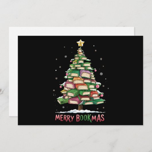 クリスマス本の愛好家の木の司書、楽しいブックマス シーズンカード (正面/裏面)