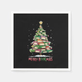 クリスマス本の愛好家の木の司書、楽しいブックマス スタンダードカクテルナプキン (正面)