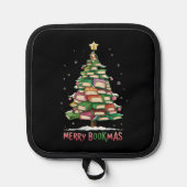 クリスマス本の愛好家の木の司書、楽しいブックマス 鍋敷き (正面)