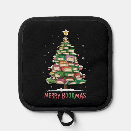 クリスマス本の愛好家の木の司書、楽しいブックマス 鍋敷き (正面)
