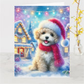 クリスマス村の愛らしい甘い子犬 カード (黄色い花)
