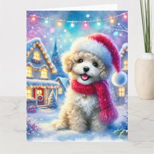 クリスマス村の愛らしい甘い子犬 カード (正面)
