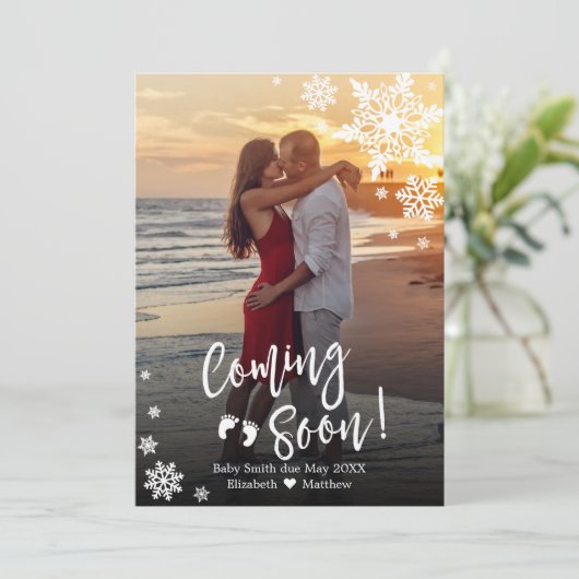 クリスマス来ズ·スーン写真の妊娠発表 招待状 (スタンド正面)