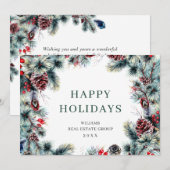 クリスマス松ぼっくり コーポレート ラスティック グリーティング シーズンカード (正面/裏面)