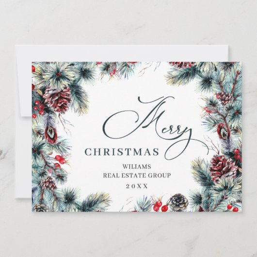 クリスマス松ぼっくり コーポレート ラスティック グリーティング シーズンカード (正面)